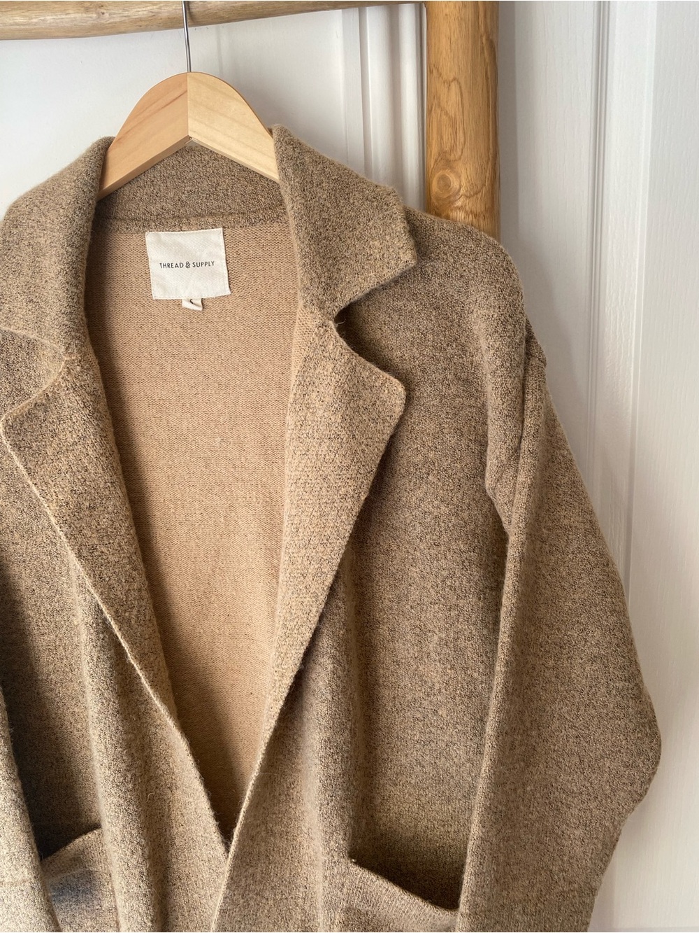 Thread & Supply Open-Front Cardigan Sweater Camel Brown Size Small Fall Layering - Picture 3 of 9